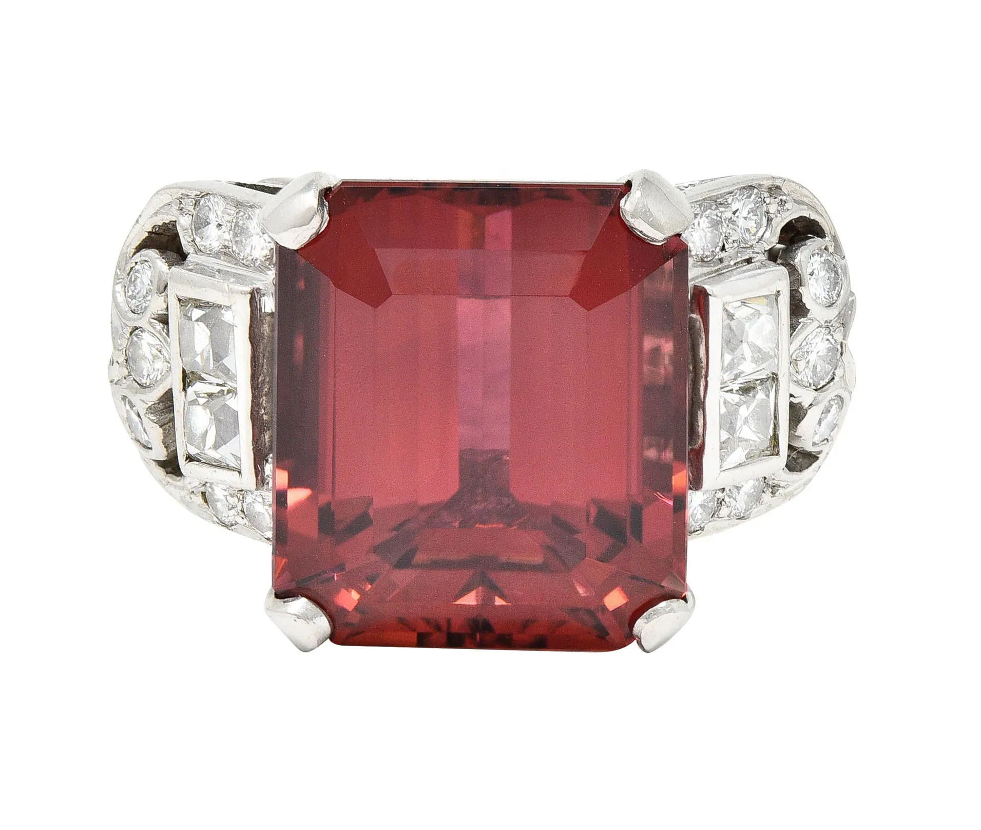 1950's Mid-Century Rubellite Diamond Palladium Cocktail Ring