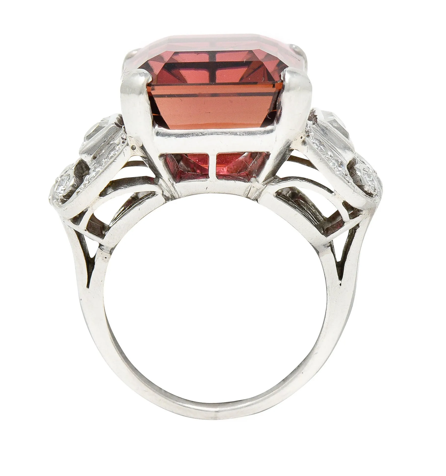 1950's Mid-Century Rubellite Diamond Palladium Cocktail Ring