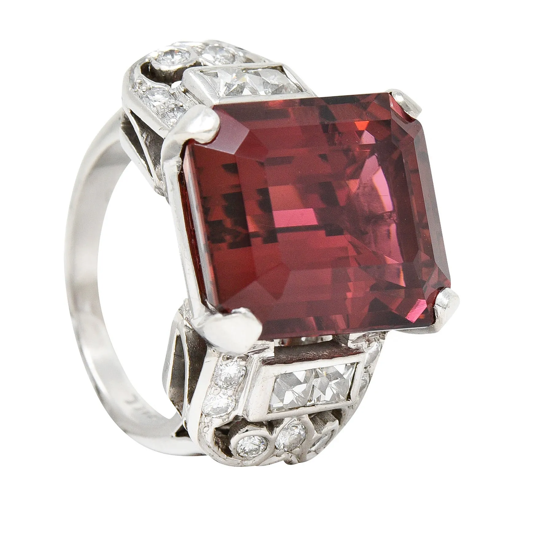 1950's Mid-Century Rubellite Diamond Palladium Cocktail Ring