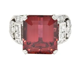 1950's Mid-Century Rubellite Diamond Palladium Cocktail Ring