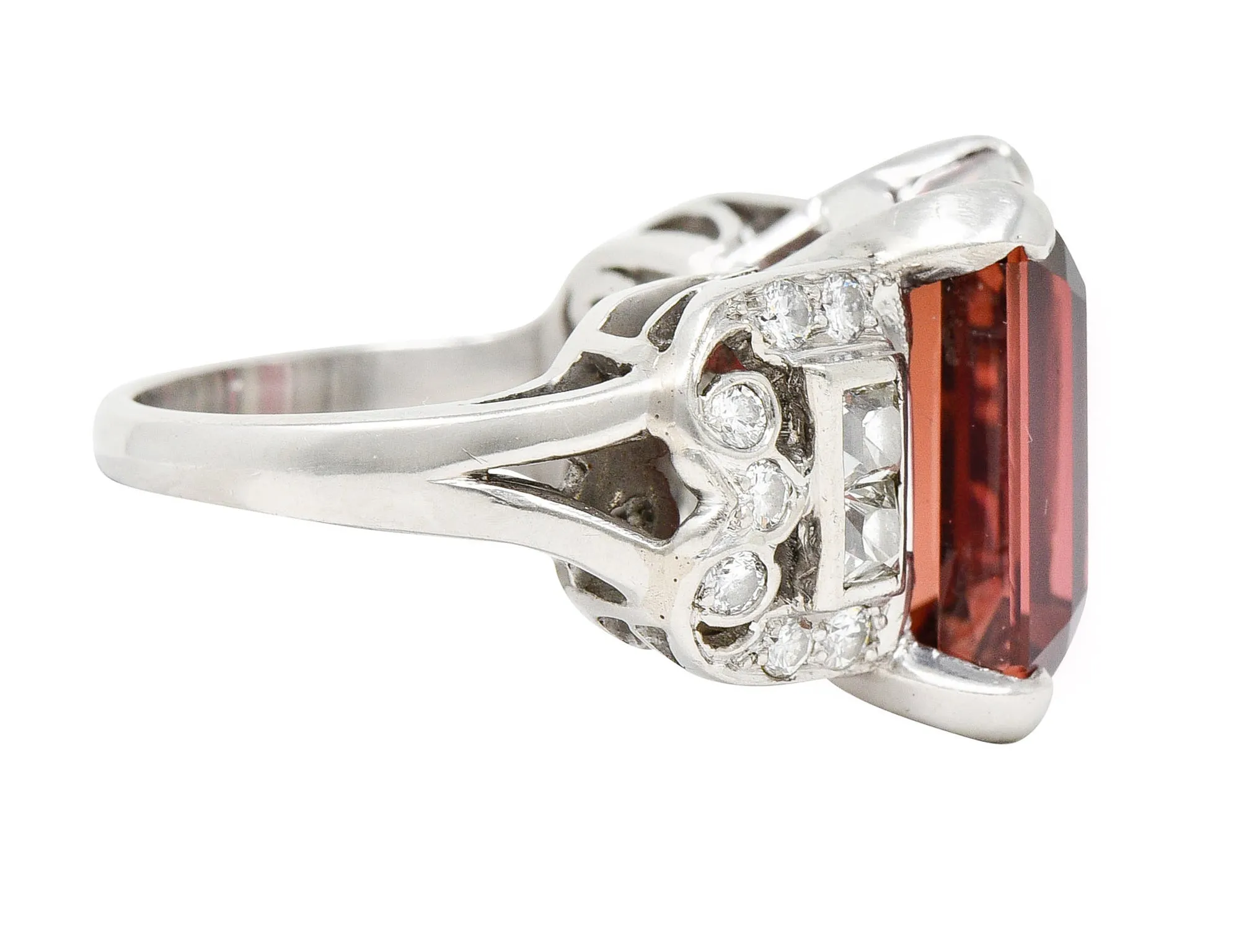 1950's Mid-Century Rubellite Diamond Palladium Cocktail Ring