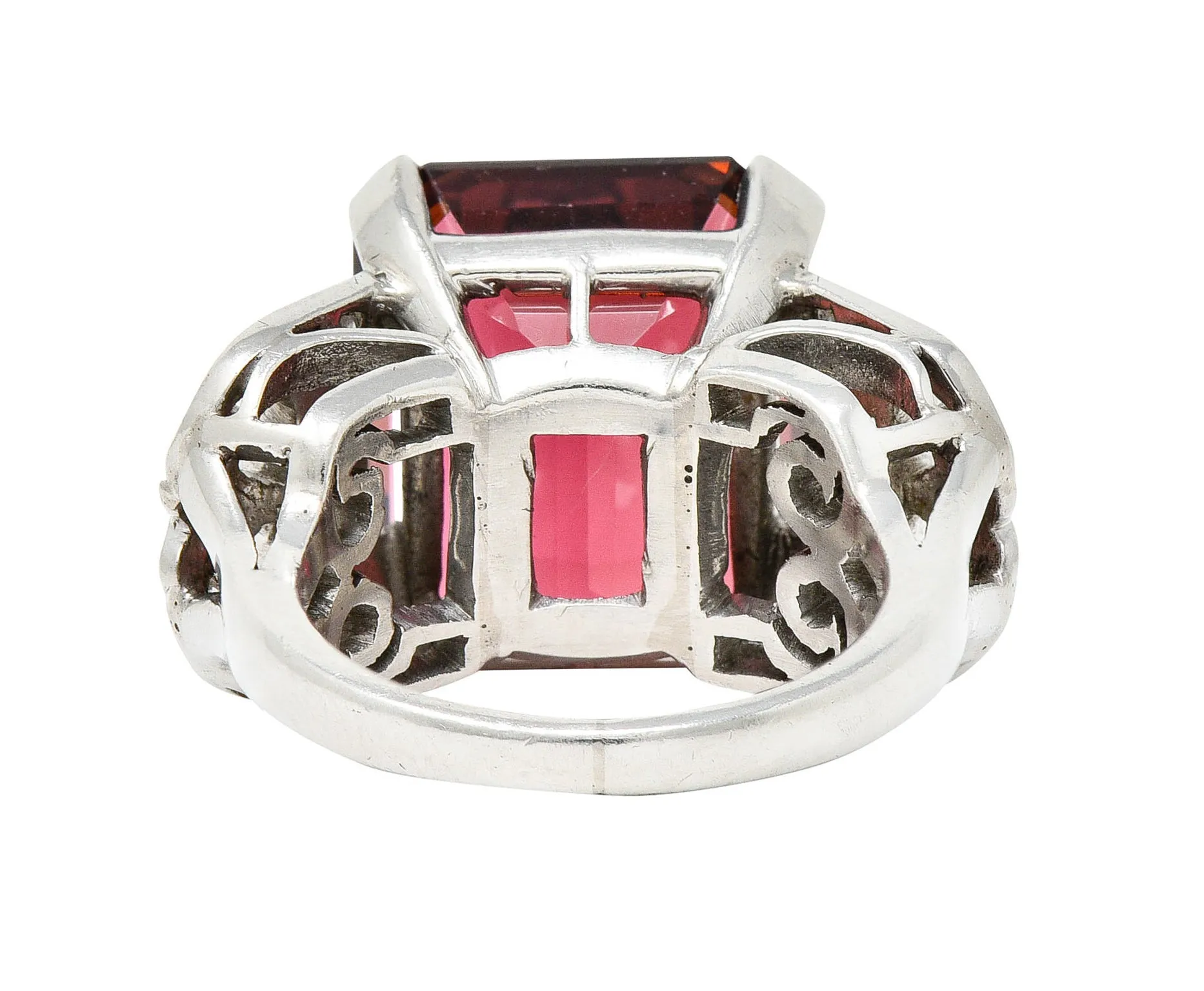 1950's Mid-Century Rubellite Diamond Palladium Cocktail Ring