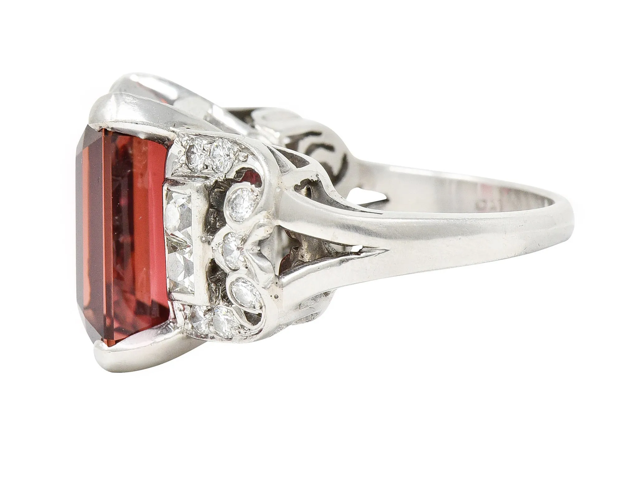 1950's Mid-Century Rubellite Diamond Palladium Cocktail Ring