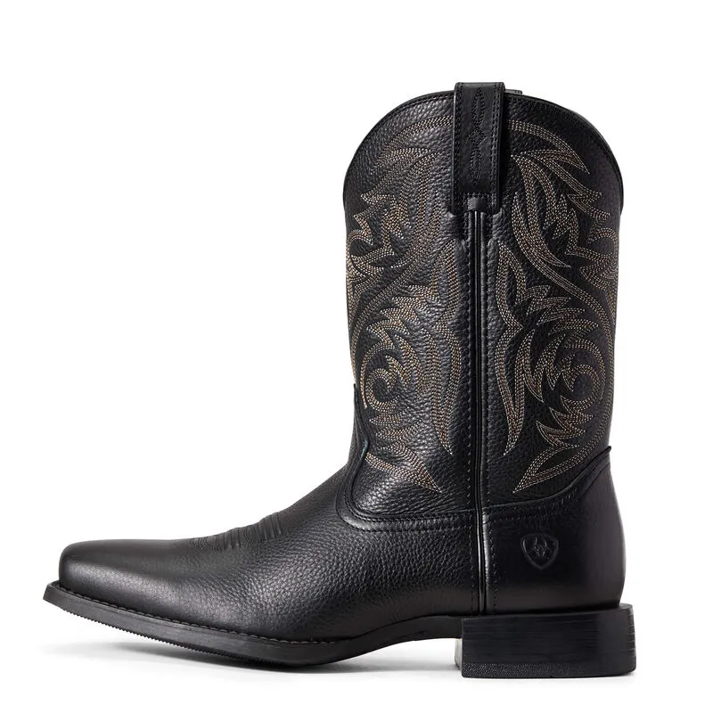 Ariat Mens Sport Herdsman Western Soft Toe Pull On Boots- Black Deertan