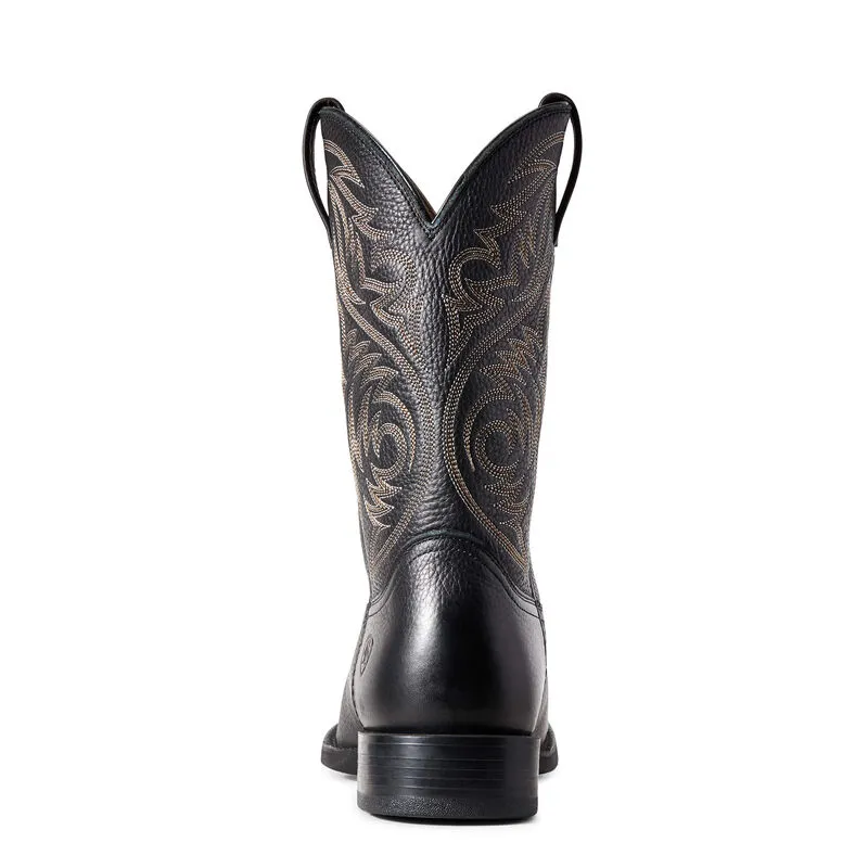 Ariat Mens Sport Herdsman Western Soft Toe Pull On Boots- Black Deertan