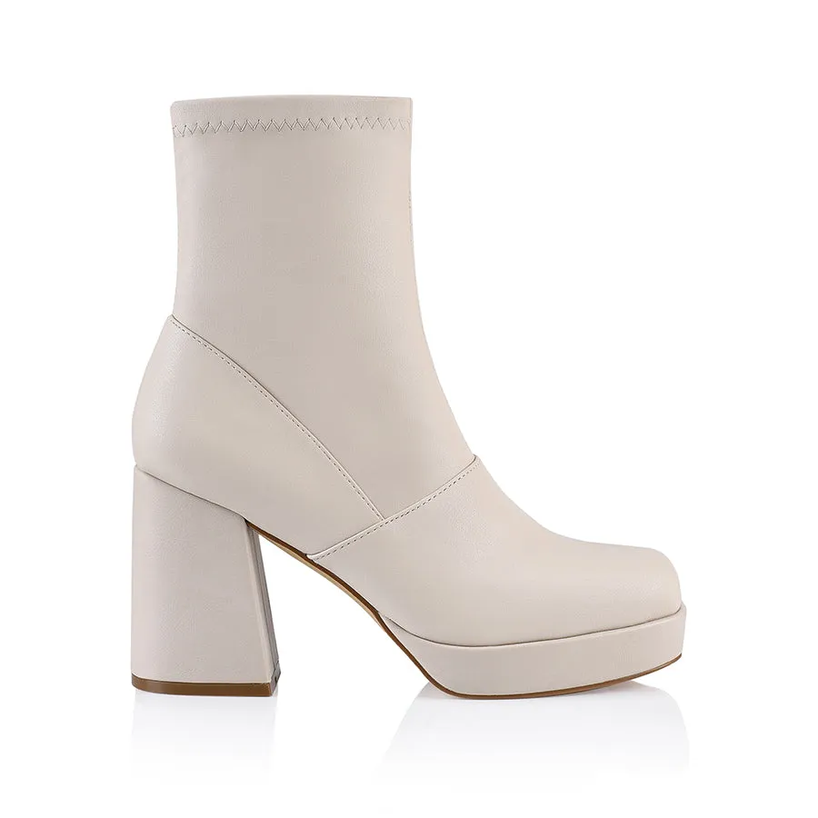 Avril Platform Ankle Boots - Bone Stretch