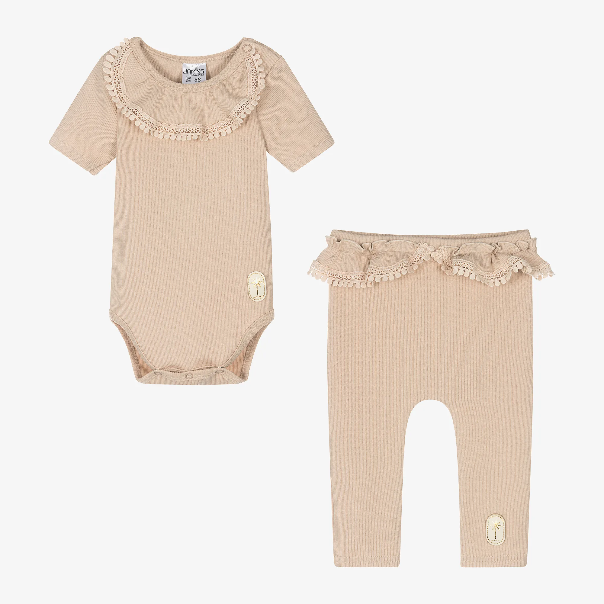 Baby Girls Beige Cotton Leggings Set