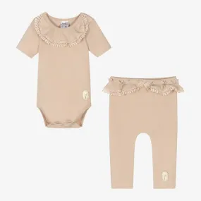 Baby Girls Beige Cotton Leggings Set