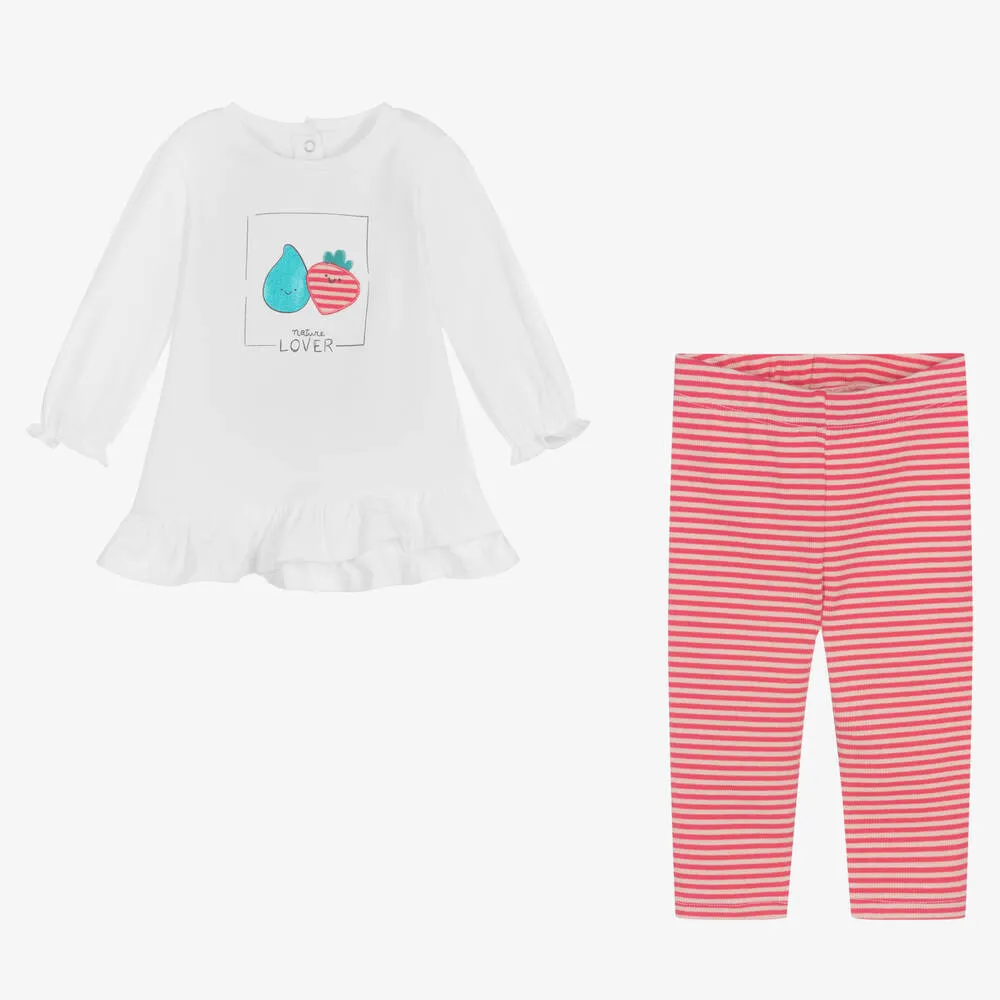 Baby Girls Pink Stripe Cotton Leggings Set