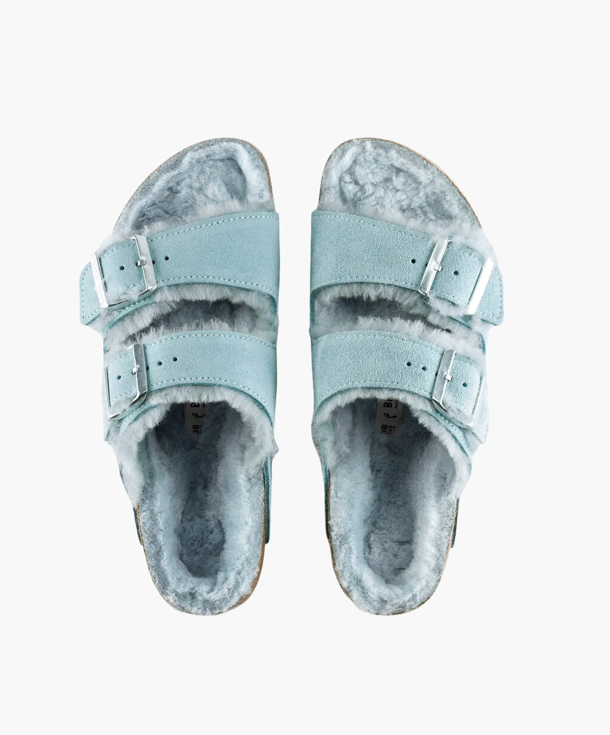 Birkenstock Arizona Suede Leather Shearling Light Blue Sandals