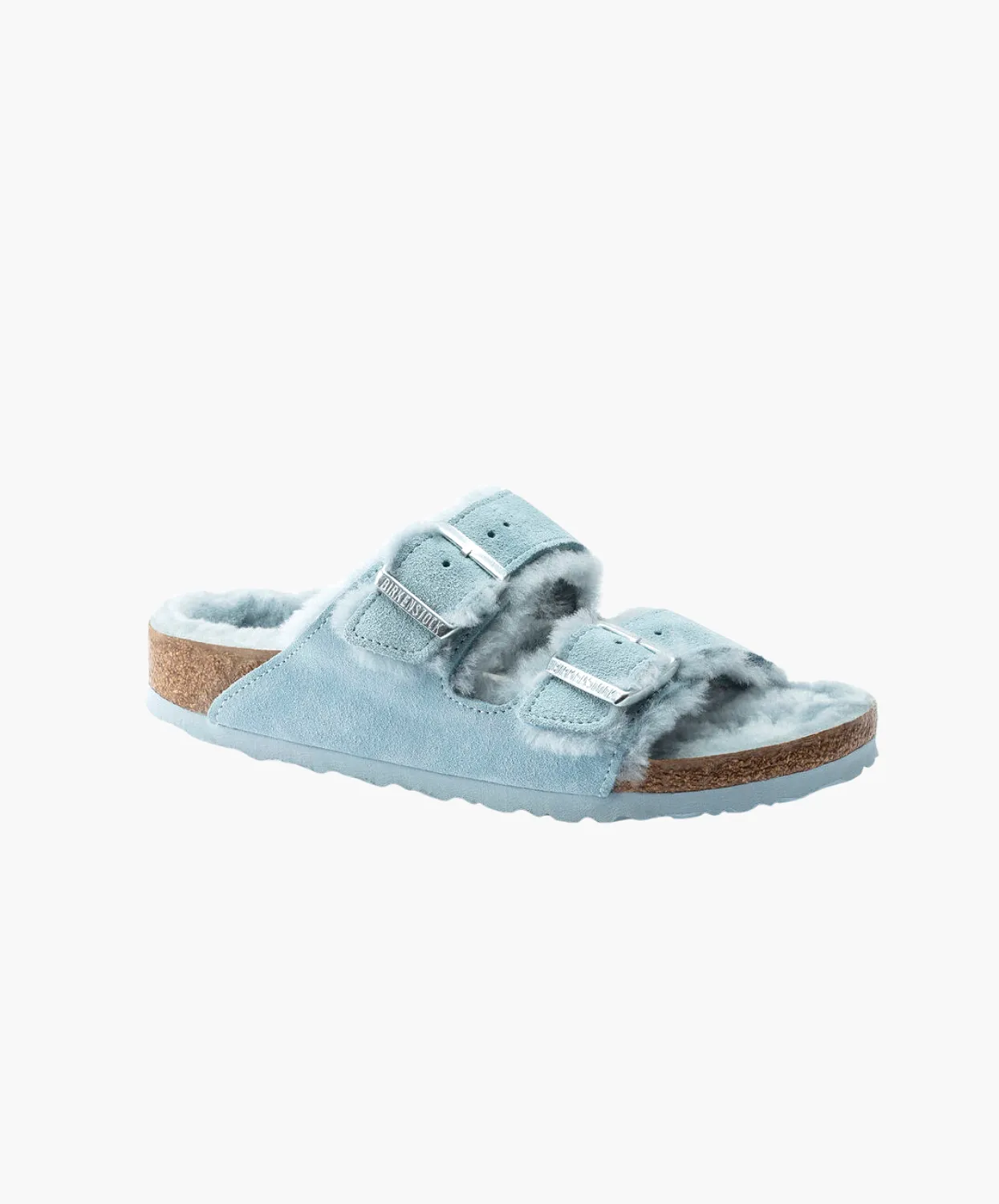 Birkenstock Arizona Suede Leather Shearling Light Blue Sandals