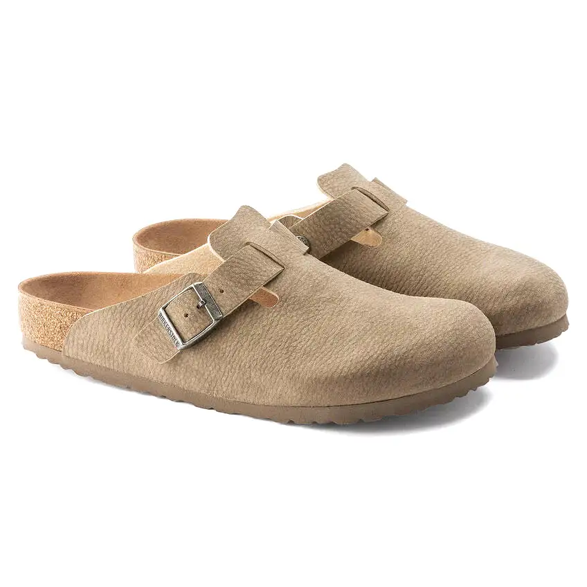 Birkenstock Boston BirkiBuc Desert Dust Grey Taupe Vegan Clogs