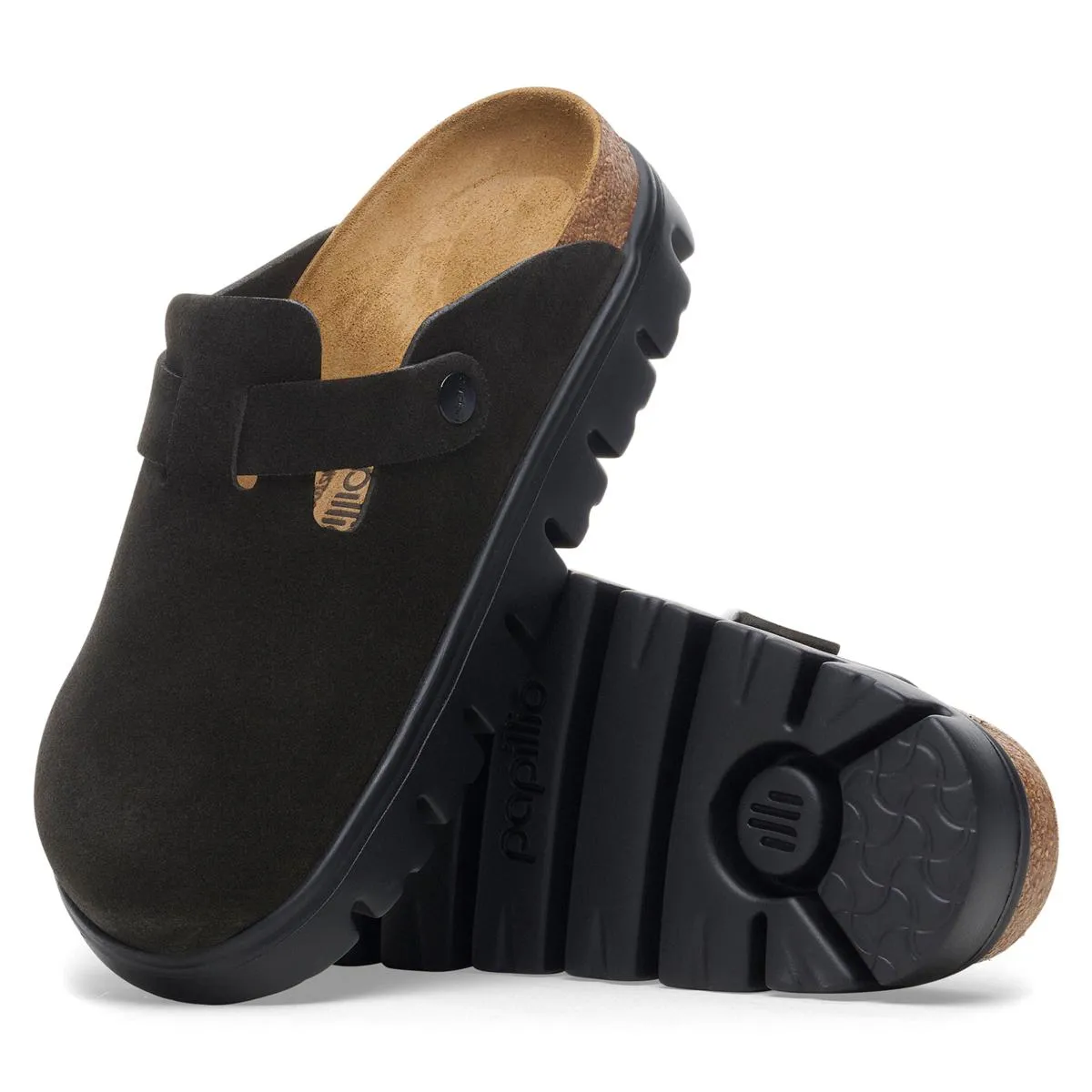      Birkenstock Boston Chunky Suede Clog - Black or Dark Tea     