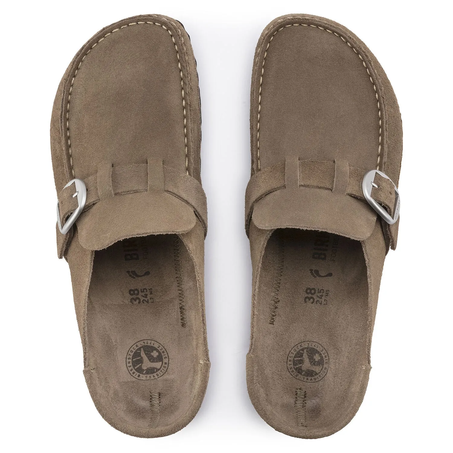 Birkenstock Buckley Suede Leather Clog in Gray Taupe