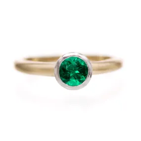 Chatham Emerald Palladium and 14k Gold Mixed Metal Solitaire Engagement Ring, Ready to size 4 - 7