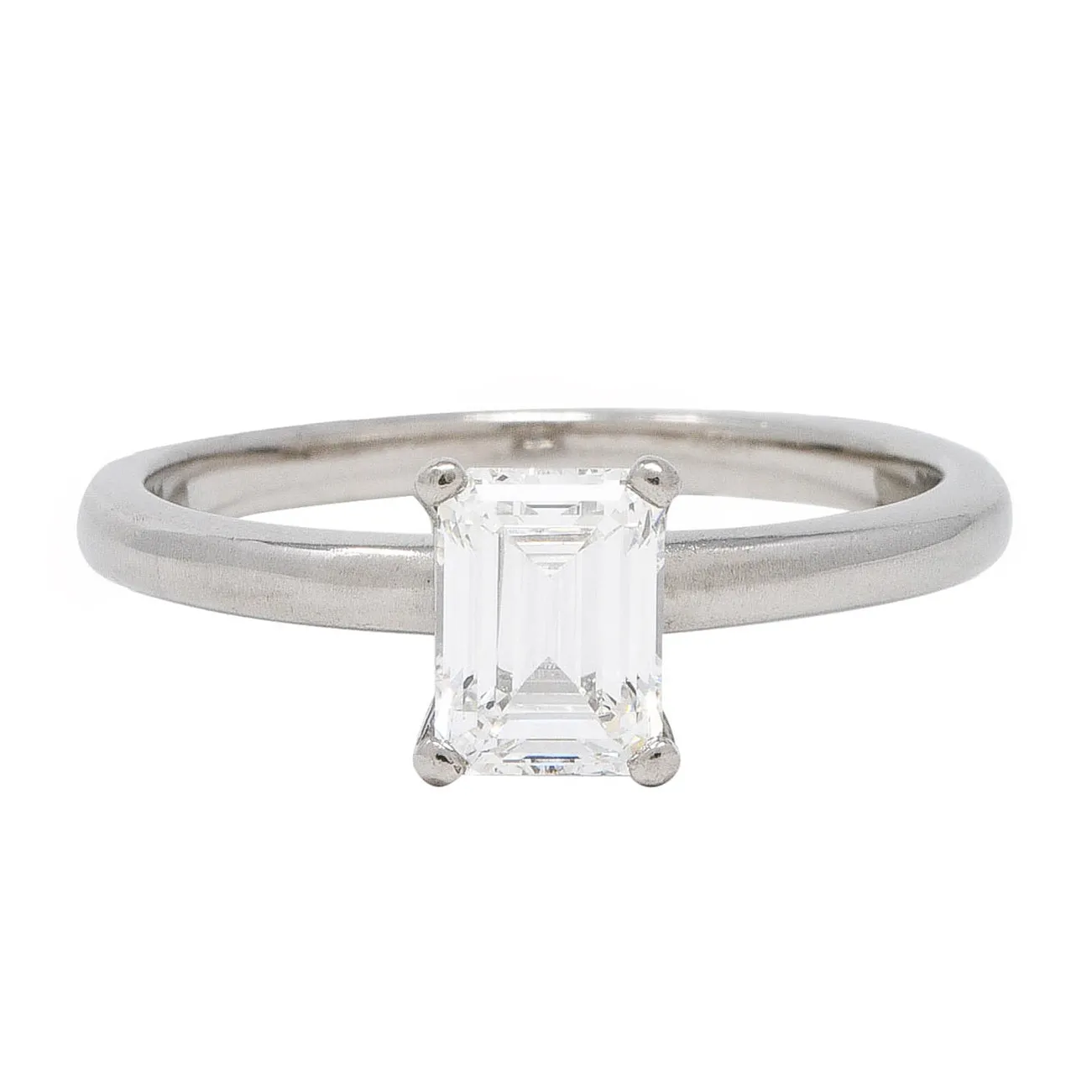 Contemporary 1.09 CTW Emerald Cut Diamond Palladium Engagement Ring GIA