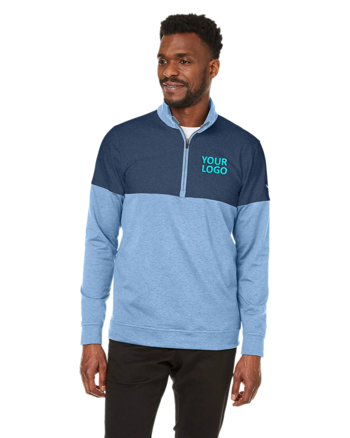 Custom Puma Men's Cloudspun Warm Up Quarter-Zip, Blue Bell Dark Denim