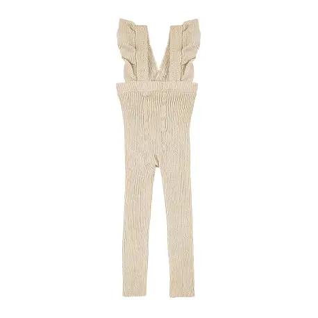 FLOUNCED SUSPENDER COTTON LEGGINGS LINEN