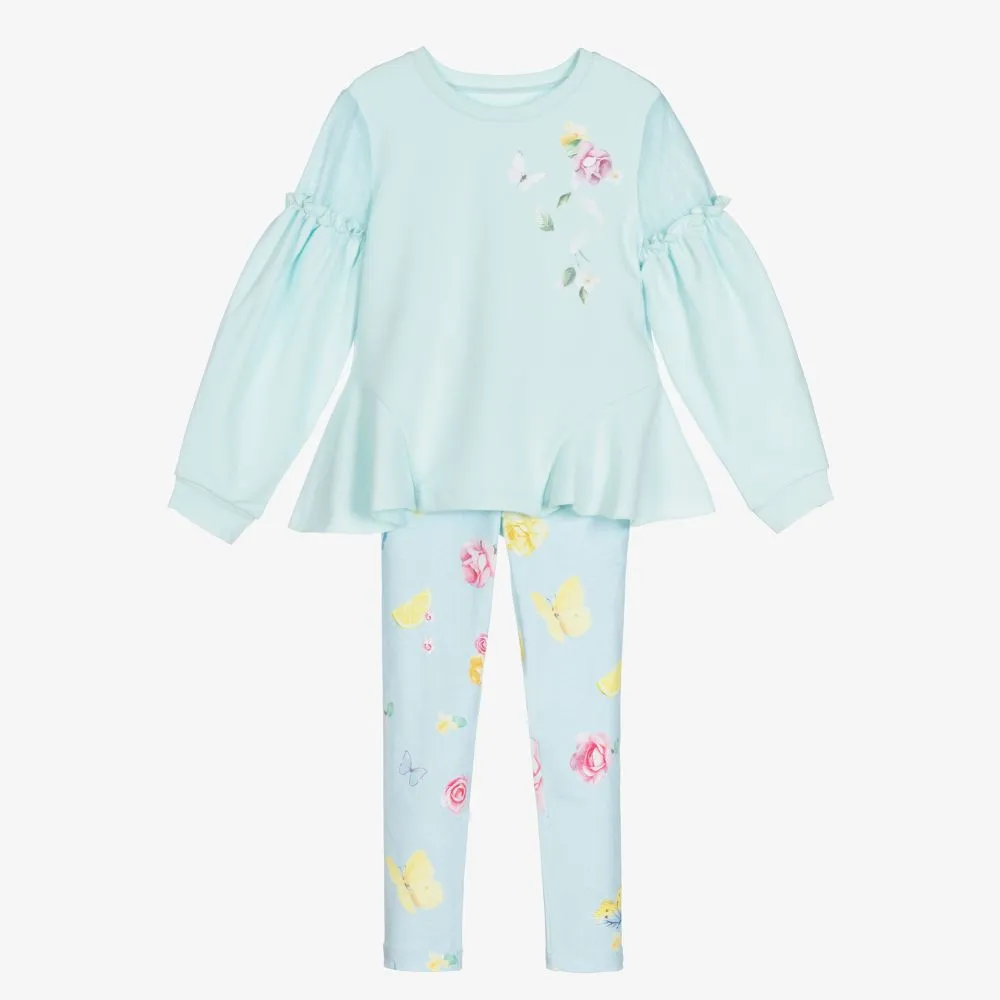 Girls Blue Cotton Leggings Set