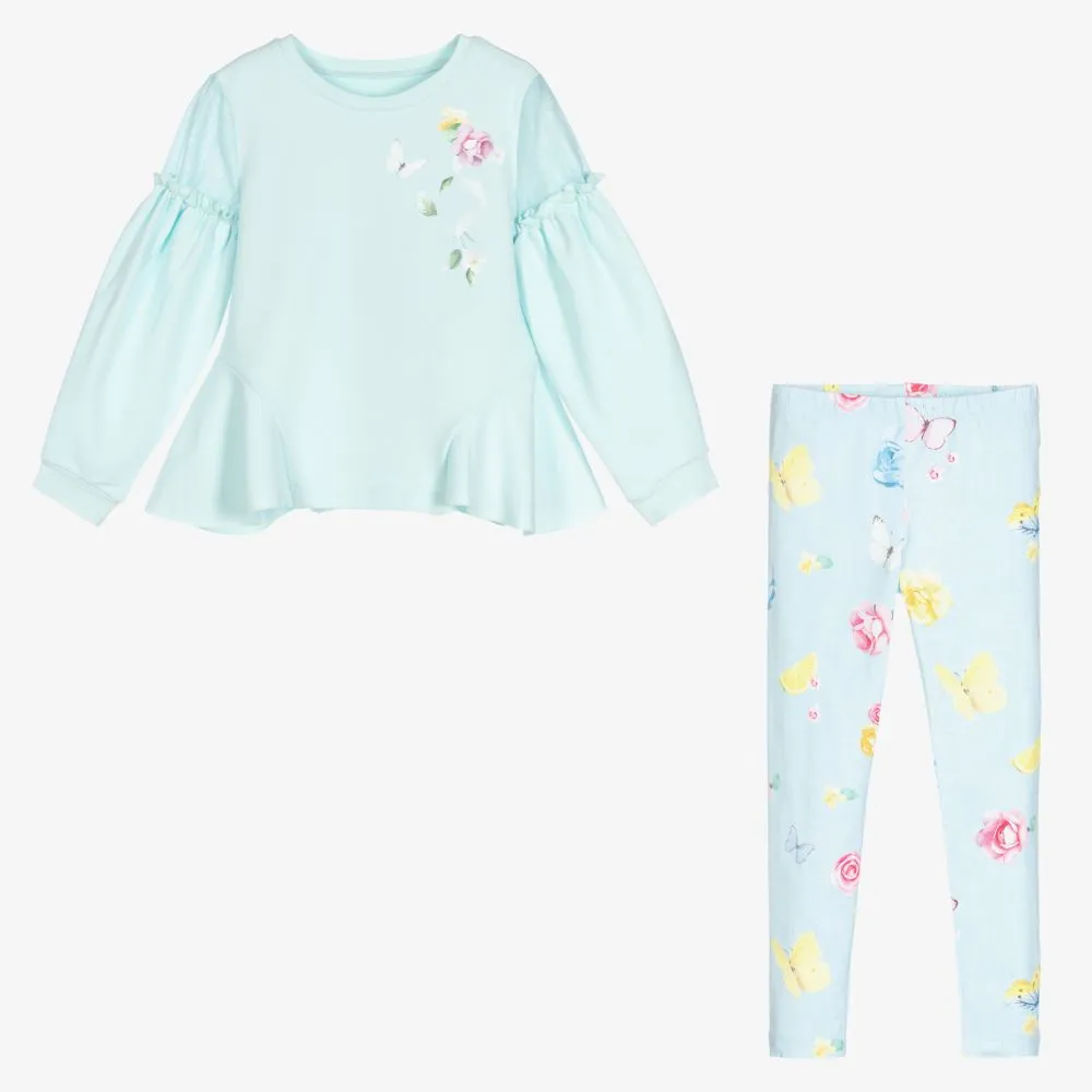 Girls Blue Cotton Leggings Set