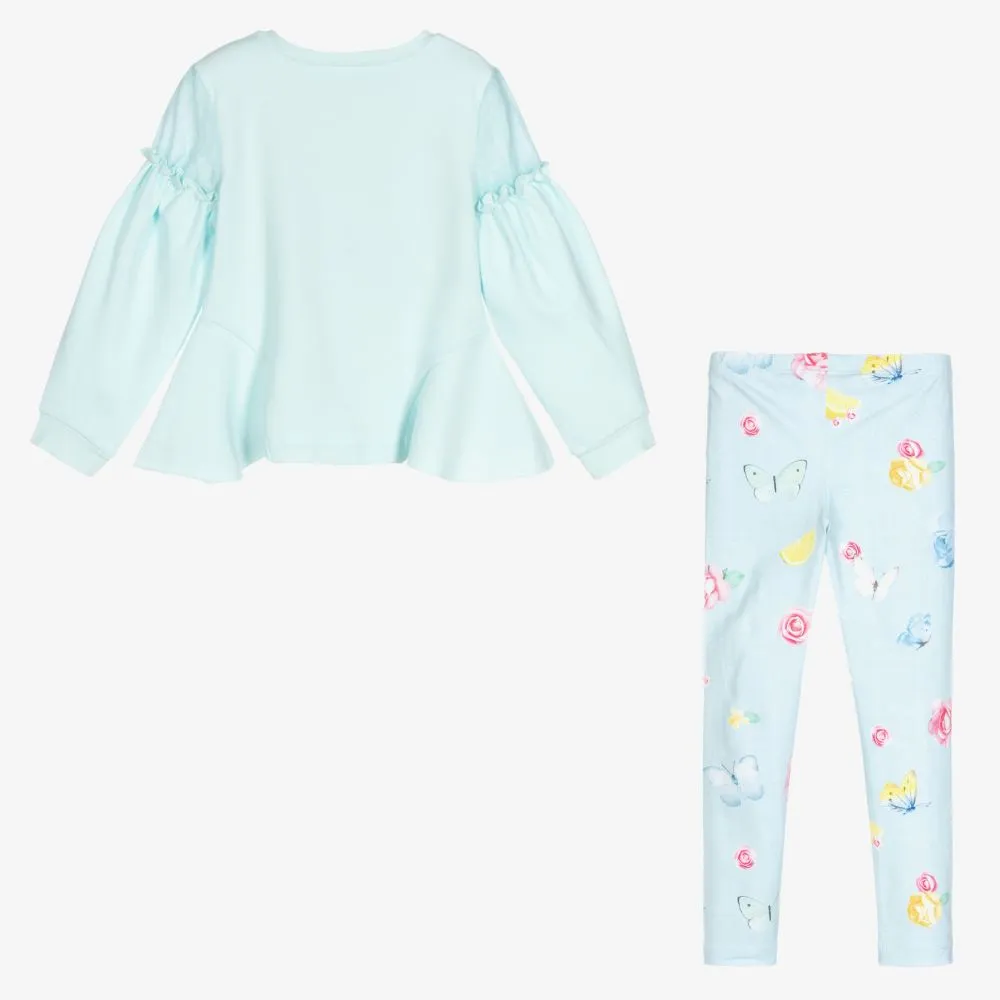 Girls Blue Cotton Leggings Set