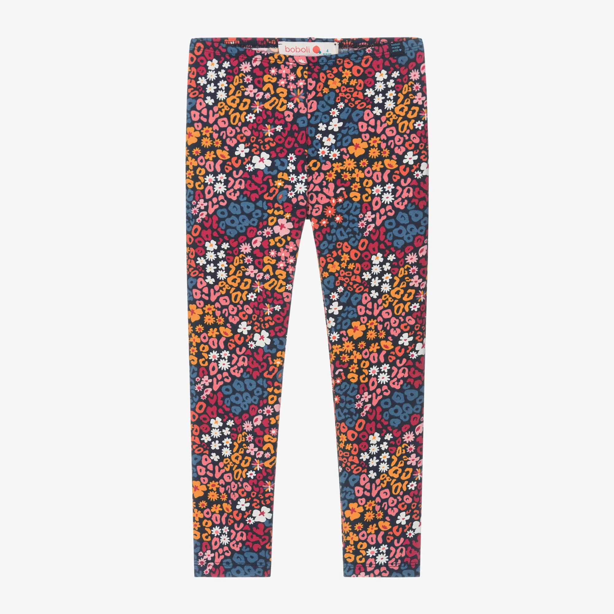 Girls Blue Floral Cotton Leggings