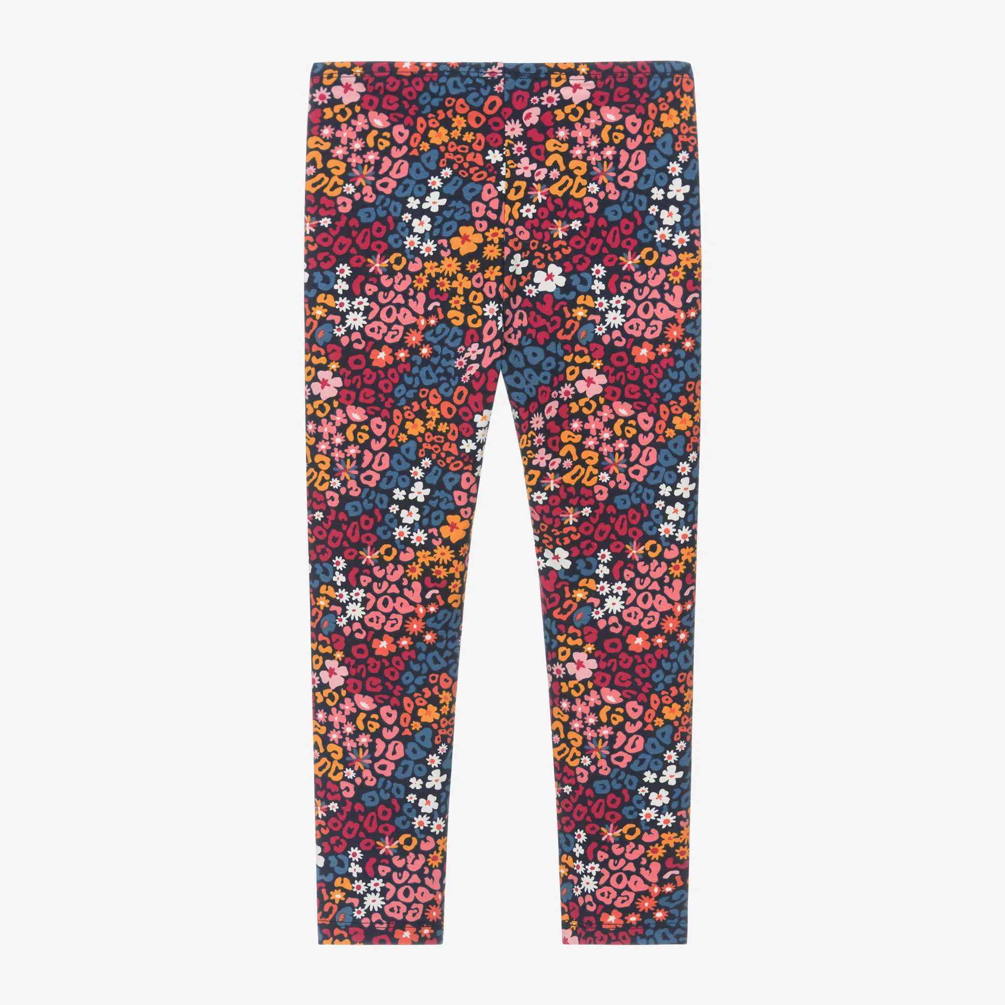 Girls Blue Floral Cotton Leggings