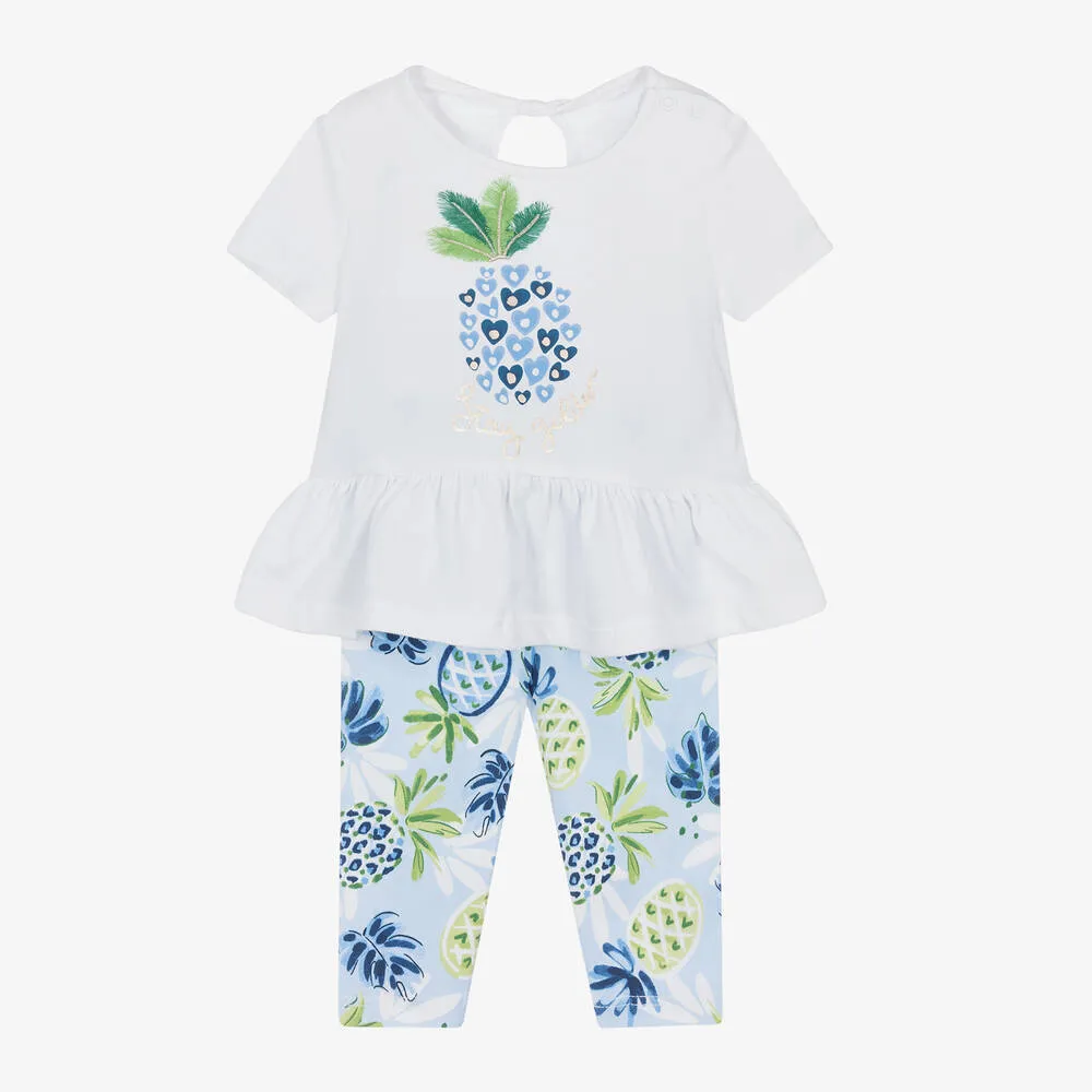 Girls Blue Pineapple Cotton Leggings Set