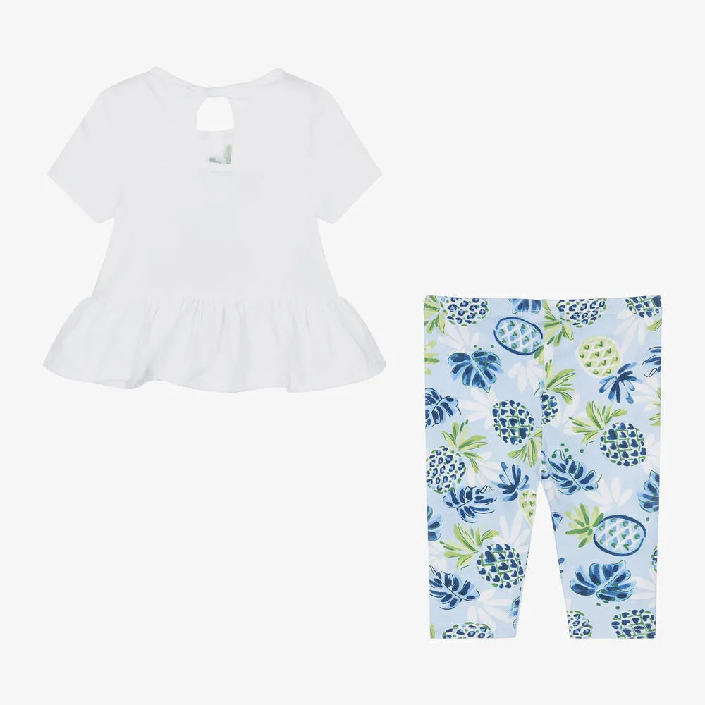 Girls Blue Pineapple Cotton Leggings Set