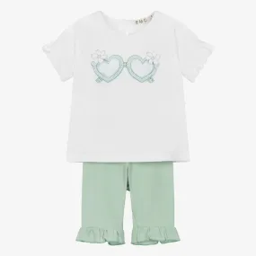 Girls Green Cotton Leggings Set