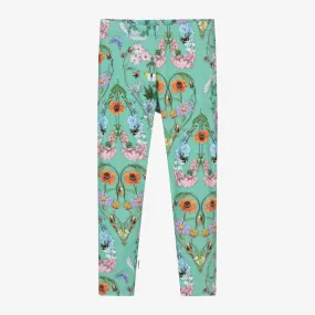 Girls Green Floral Cotton Leggings