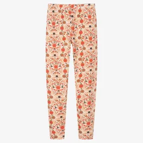 Girls Ivory & Orange Floral Cotton Leggings