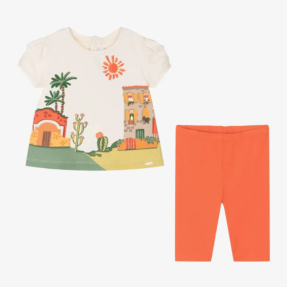 Girls Orange Cotton Leggings Set