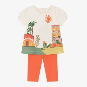 Girls Orange Cotton Leggings Set