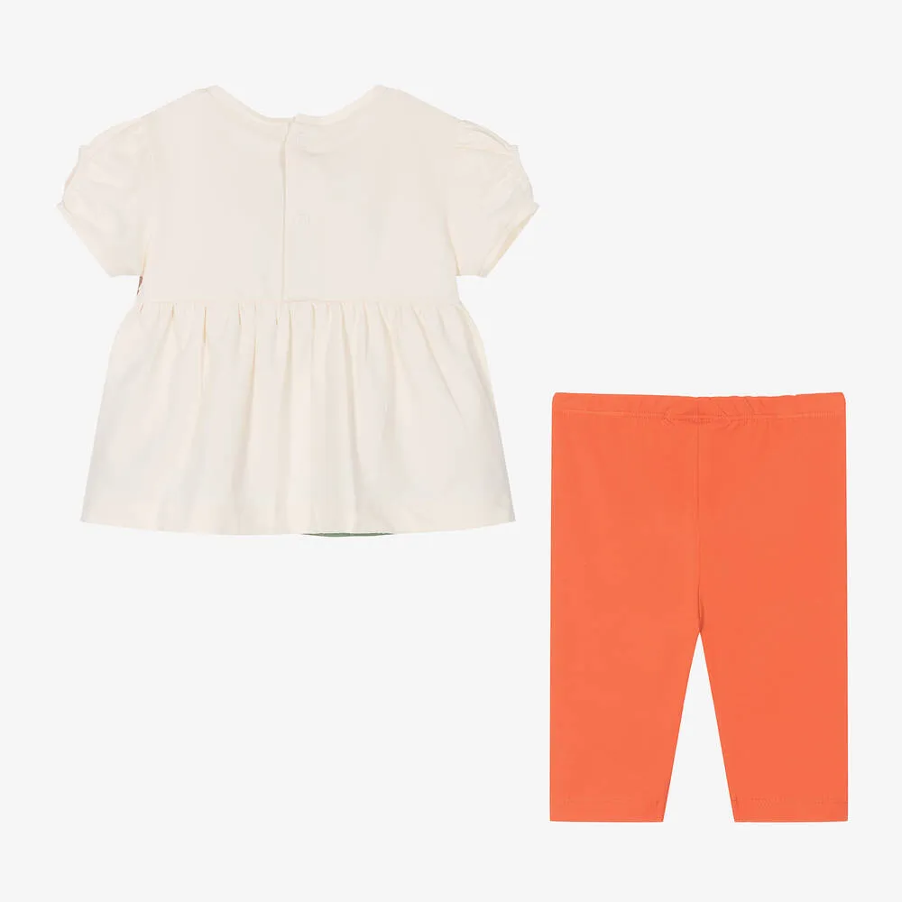 Girls Orange Cotton Leggings Set