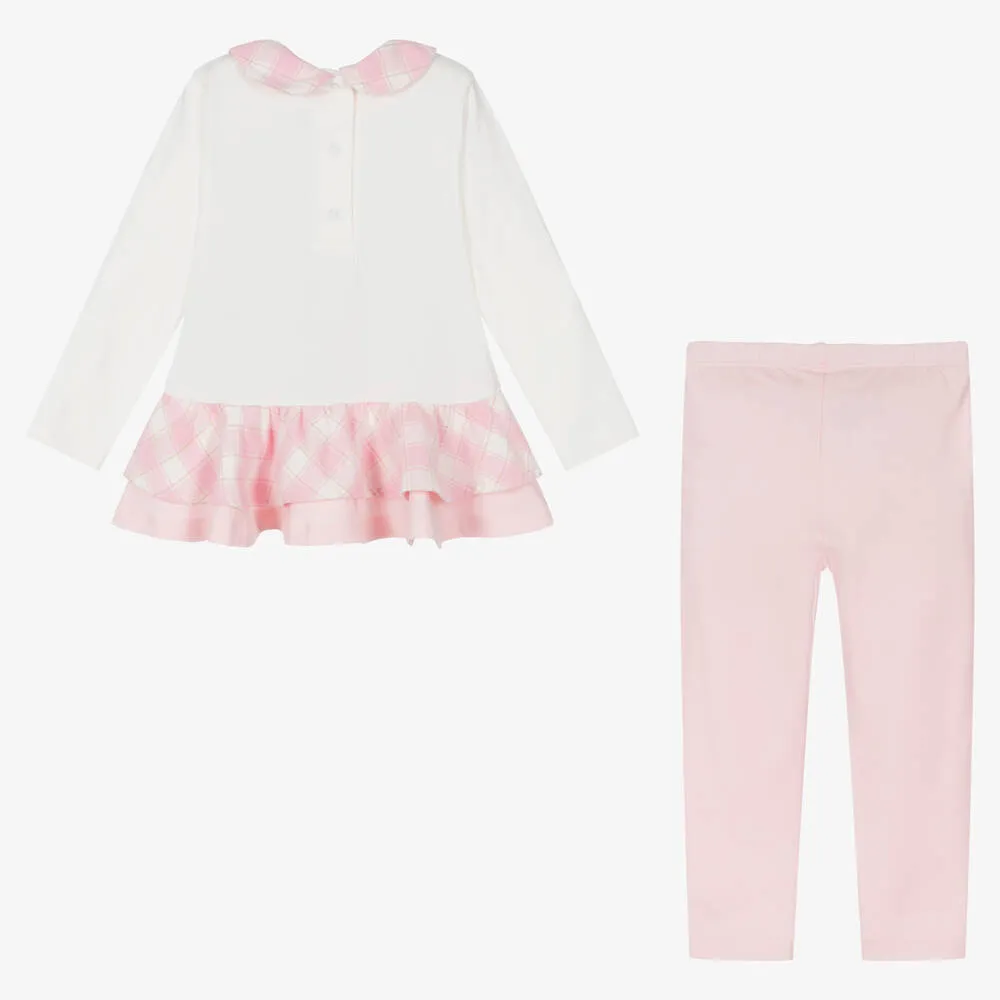 Girls Pink & White Cotton Leggings Set