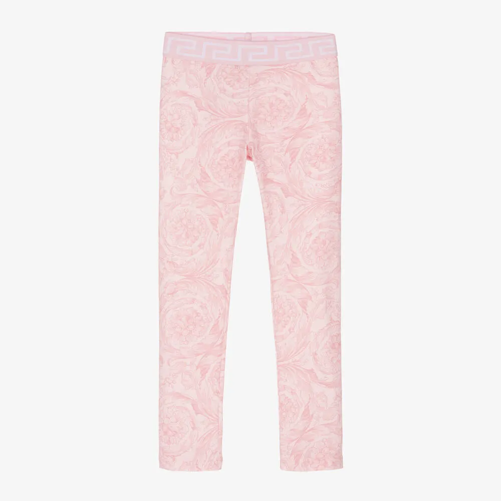 Girls Pink Barocco Cotton Leggings