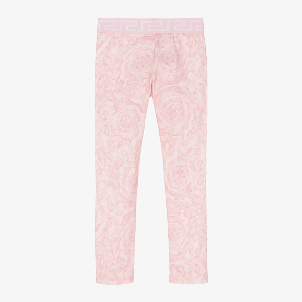 Girls Pink Barocco Cotton Leggings