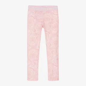 Girls Pink Barocco Cotton Leggings