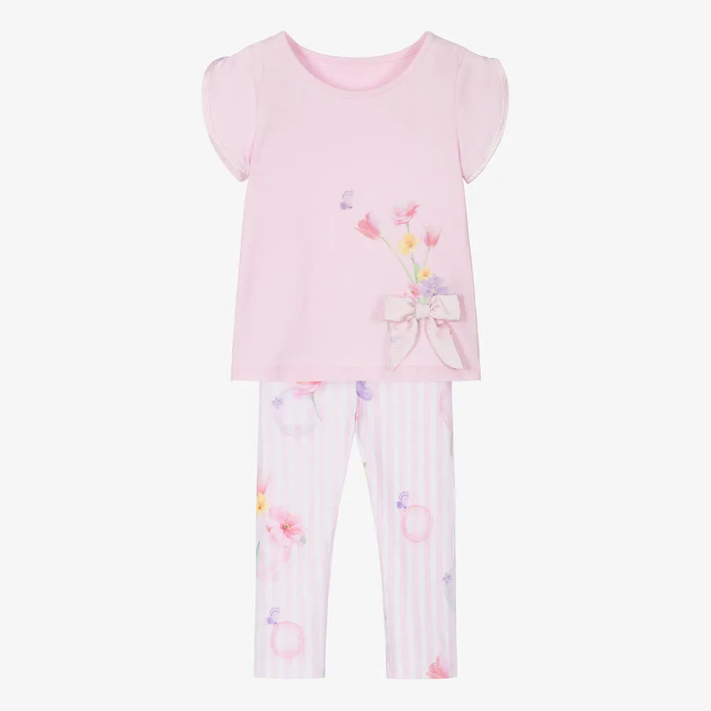 Girls Pink Cotton Leggings Set