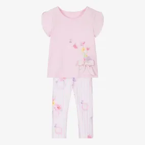 Girls Pink Cotton Leggings Set