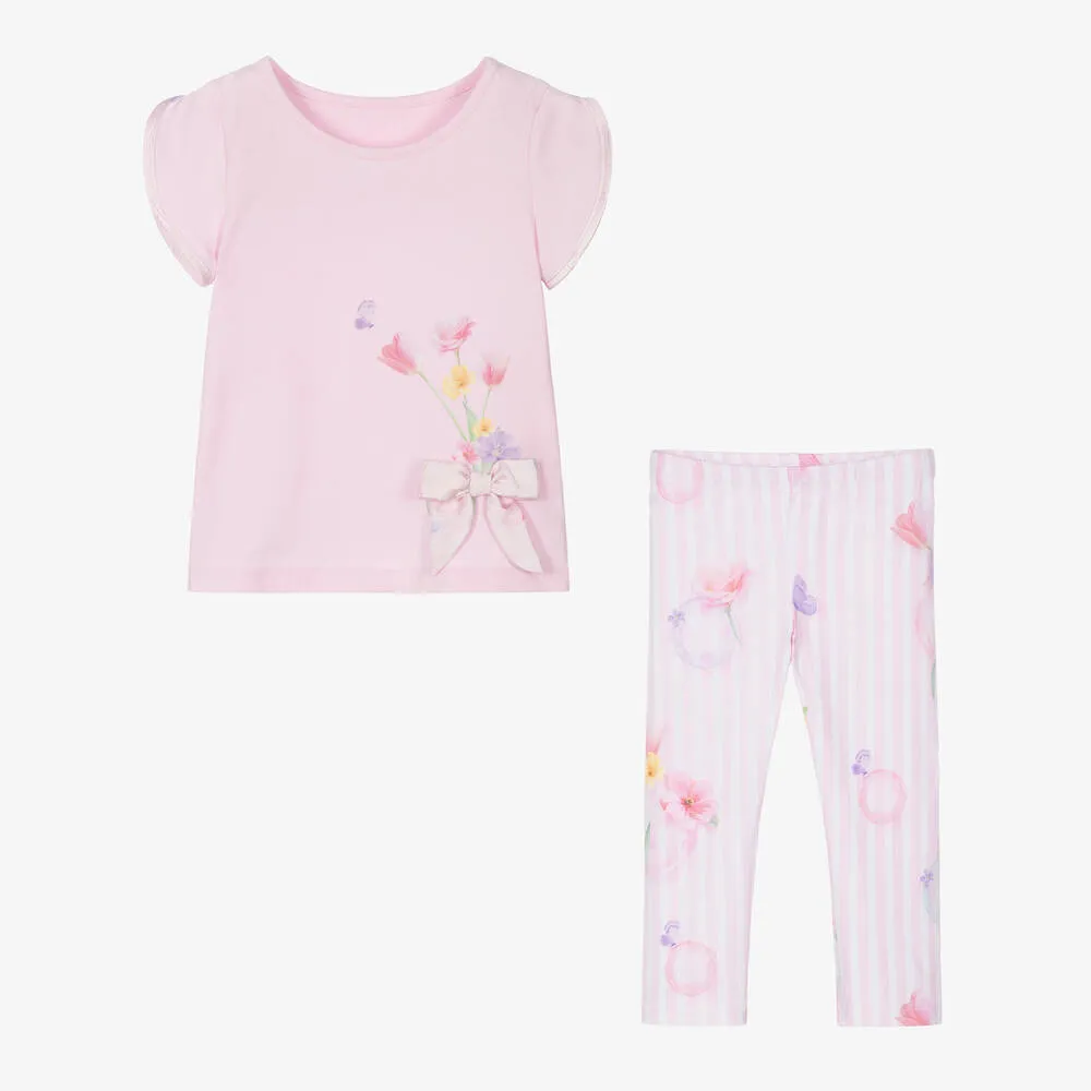 Girls Pink Cotton Leggings Set