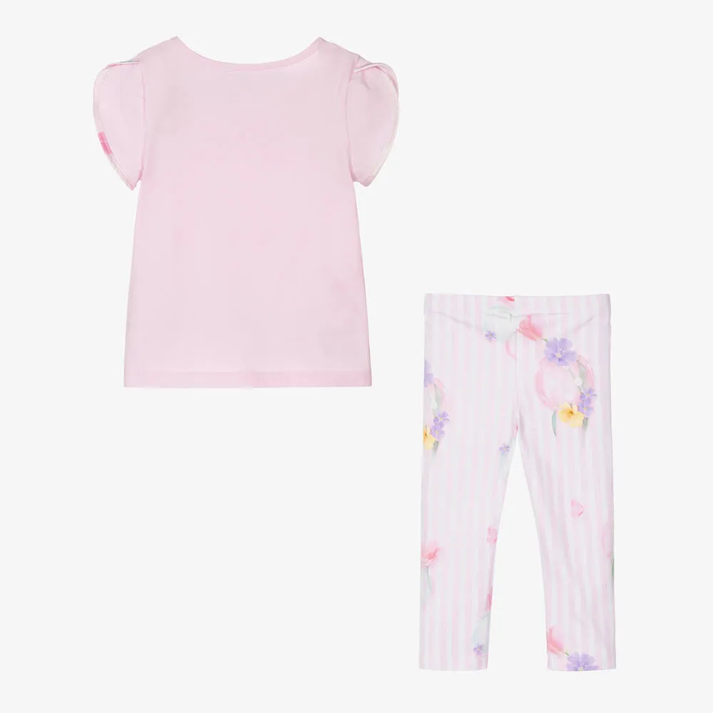 Girls Pink Cotton Leggings Set