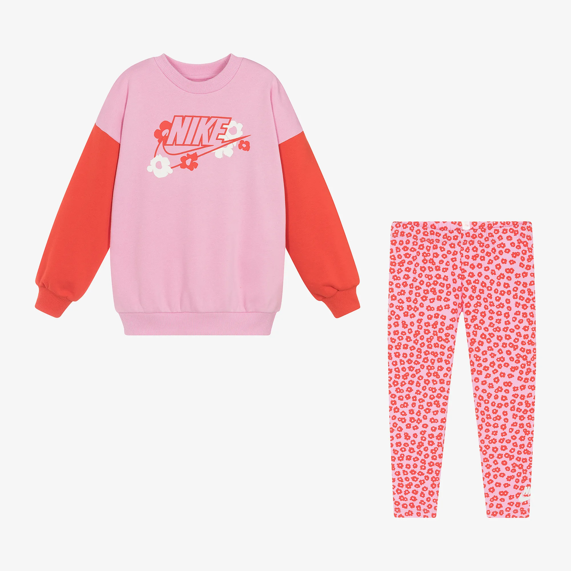 Girls Pink Floral Cotton Leggings Set