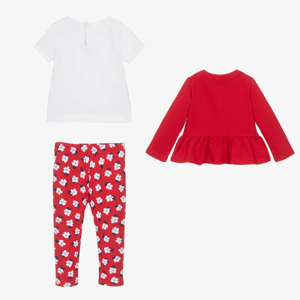 Girls Red Floral Cotton Leggings Set