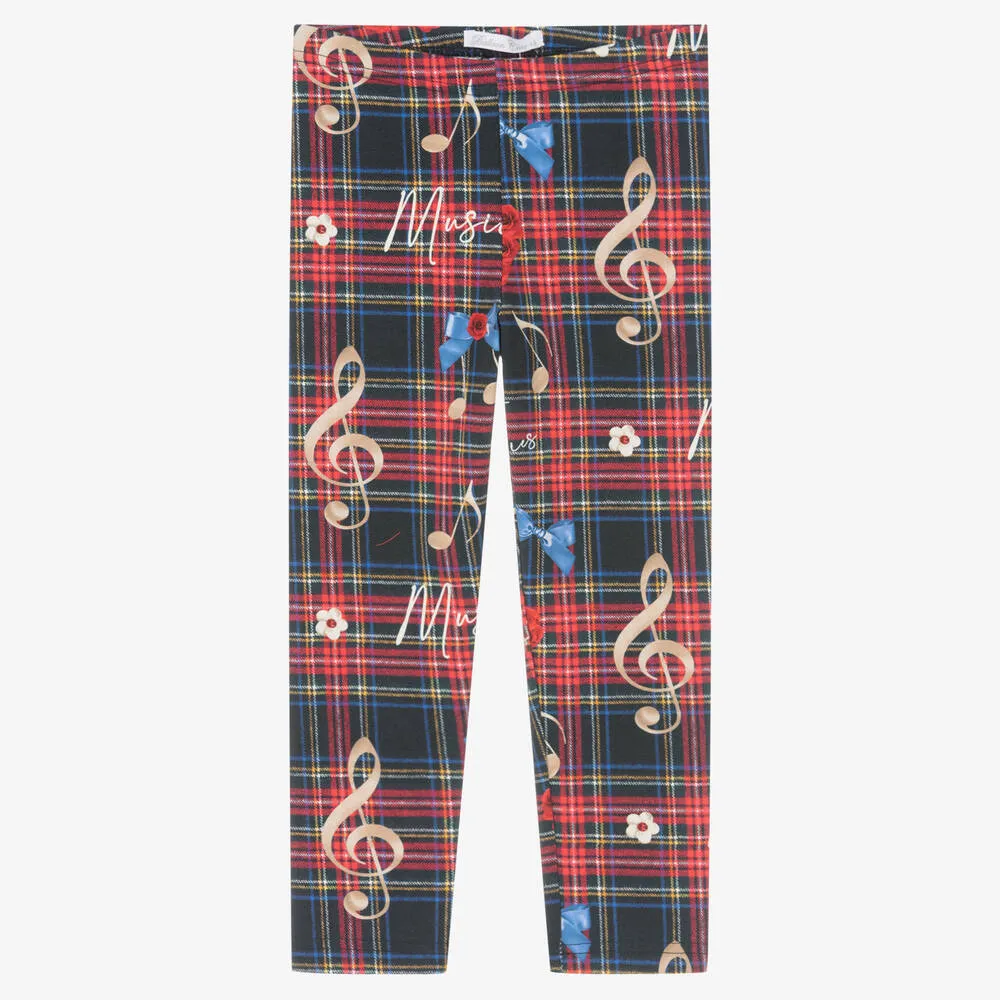 Girls Red Tartan Cotton Leggings