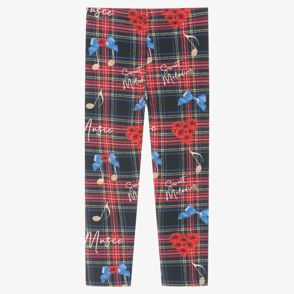 Girls Red Tartan Cotton Leggings