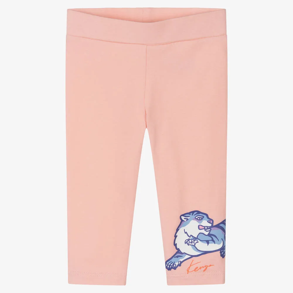 Girls White & Pink Cotton Leggings Set