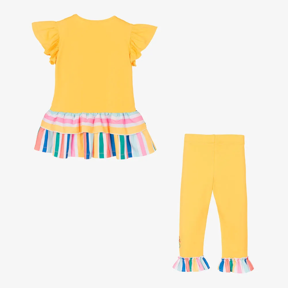 Girls Yellow Stripe Cotton Leggings Set