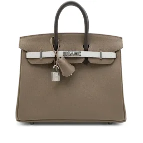 Hermès Etoupe, Gris Pale and Ebene Birkin 25 Palladium Hardware, 2023